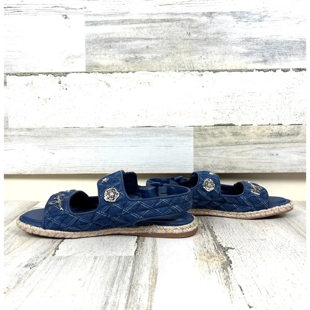 Karl Lagerfeld Womens 7 Blue Embellished Charlay Espadrille Casual Sandals NEW